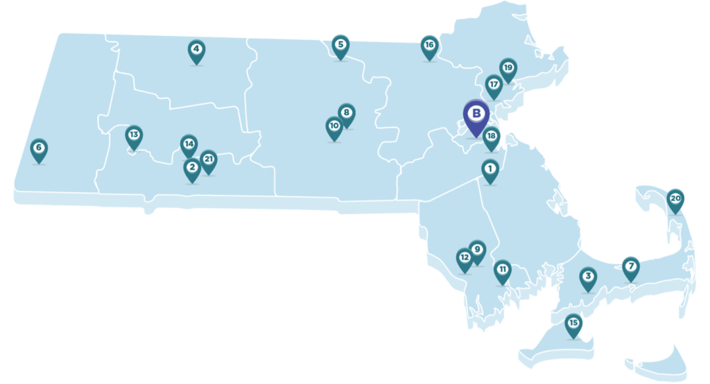 Map of Massachuetts showing location of Consortium members